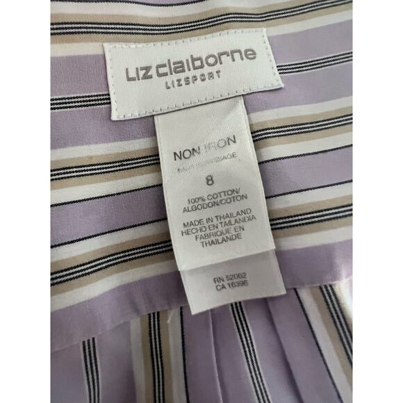 Liz Claiborne Button Down Shirt Purple Stripes White Contrast Collar Size 8 JL - Picture 8 of 9